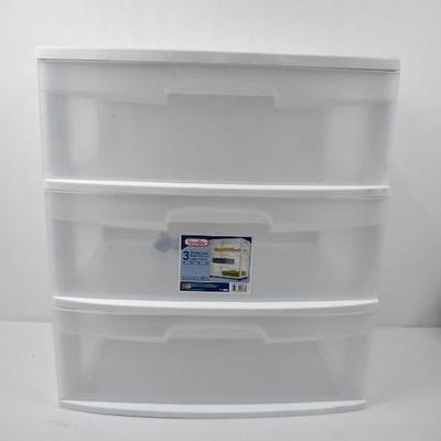 Sterilite 3 Drawer Wide Cart with Casters, Clear & White - New