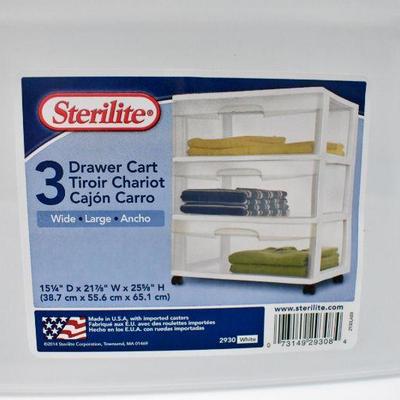 Sterilite 3 Drawer Wide Cart with Casters, Clear & White - New