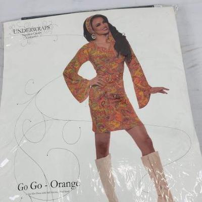 Go Go Mini Dress, Adult Size Large, Orange A-Line Dress, Sleeves & Scarf - New