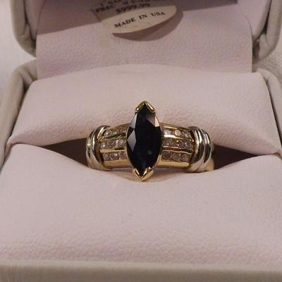 Vintage 14k Yellow Gold Ring with Marquis Cut Blue Sapphire