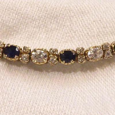 Vintage Sterling Silver Bracelet with Blue Sapphires and Cubic Zirconia