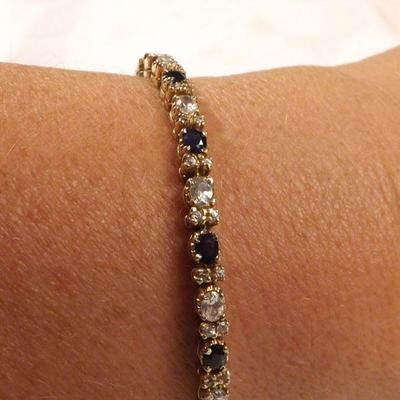 Vintage Sterling Silver Bracelet with Blue Sapphires and Cubic Zirconia