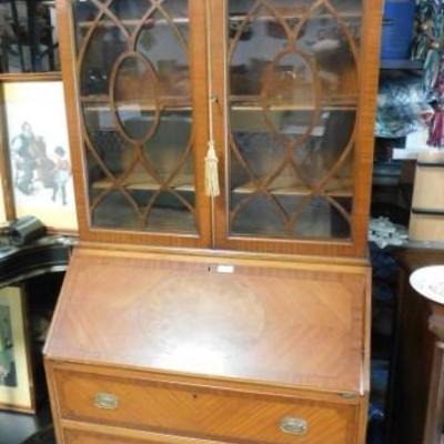 Lot#99A-Immaculate Antique Walnut Secretary with Decorative Fretting 