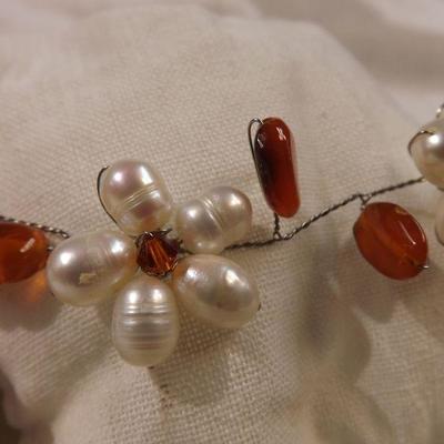 Freshwater Pearl and Agate wrapped with thin wire