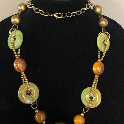 Lot#070 Fall Tones (orange, green and tan) Necklace and Earrings