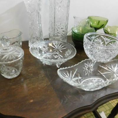 Lot Six:  Collection of Serving Pieces Including Crystal and Green Glass