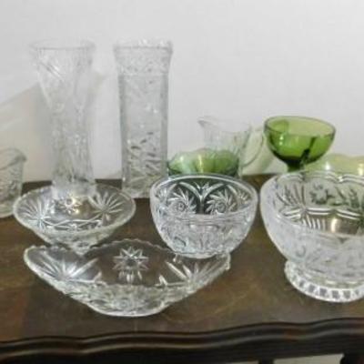 Lot Six:  Collection of Serving Pieces Including Crystal and Green Glass
