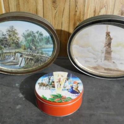 Collection of Two Double Sided Vintage Tins plus a Bonus Tin