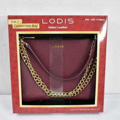 Lodis Italian Leather Purse: 5 in 1 Convertible Bag, Maroon/Dark Pink - New