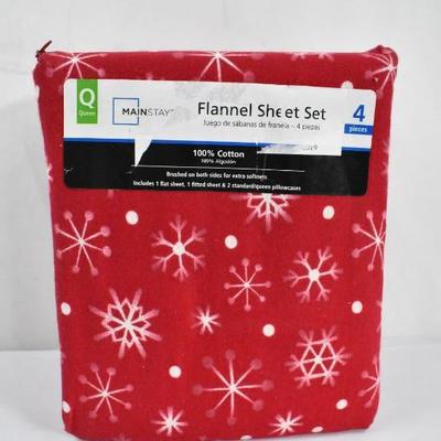Queen Size Flannel Sheet Set by Mainstays, 4 Pieces, 100% Cotton - New