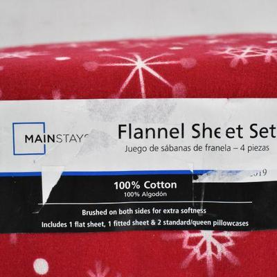 Queen Size Flannel Sheet Set by Mainstays, 4 Pieces, 100% Cotton - New