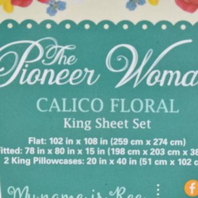 The Pioneer Woman Calico Floral King Sheet Set, Coral - New