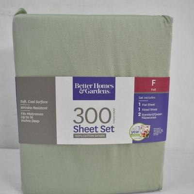 BH&G Full Size Sheets Set 300 Thread Count, Green 
