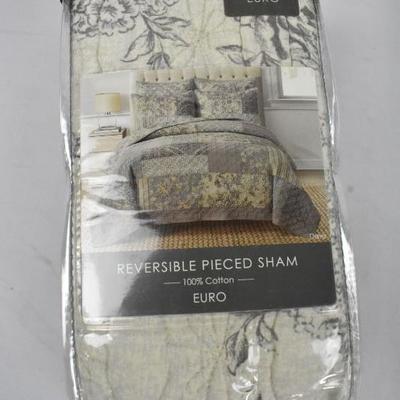 5 Pillow Shams: 3 Euro Size & 2 Standard Size: Tan & Gray - New
