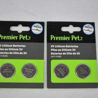Premier Pet 3V Lithium Batteries, 2 packs of 2 GAC11-16388 CR2032 - New