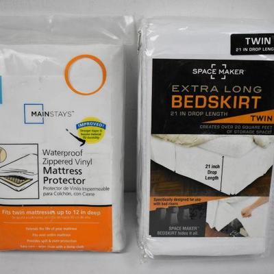 Twin Size Mattress Cover and Twin Bed Skirt - New