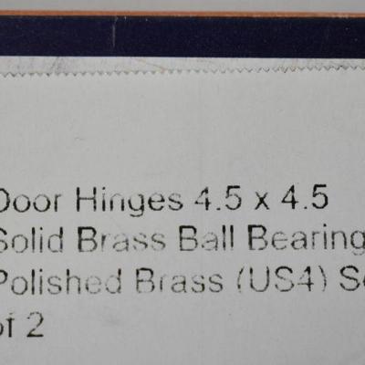 Pair of Door Hinges 4.5x4.5 Solid Brass Ball Bearing Polished Brass (US4) - New