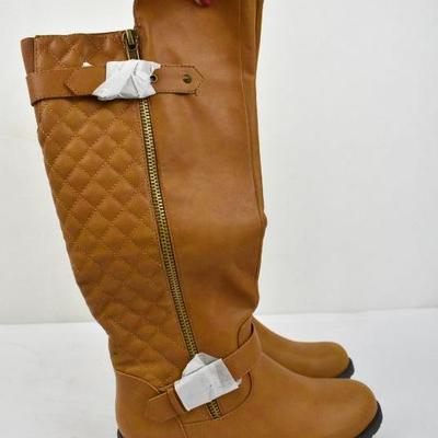 DailyShoes Women's Quilted Combat Rider Knee High Side Pocket Size 10, Tan - New