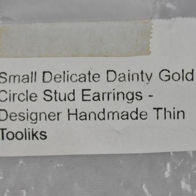 Small Delicate Dainty Gold Circle Stud Earrings, Designer Handmade - New