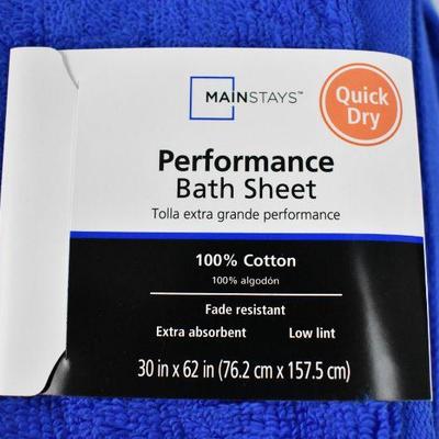 Quantity 2 Mainstays Performance Bath Sheets, Cobalt Blue - New