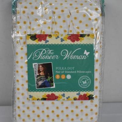 The Pioneer Woman Pair of Standard Pillow Cases Yellow Polka Dot - New