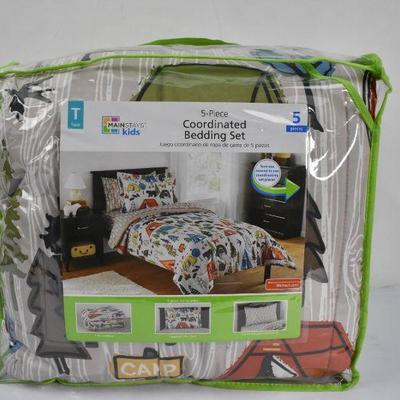 Mainstays Kids Twin Size Bedding Set, 5 Pc Outdoor/Camping Theme - New