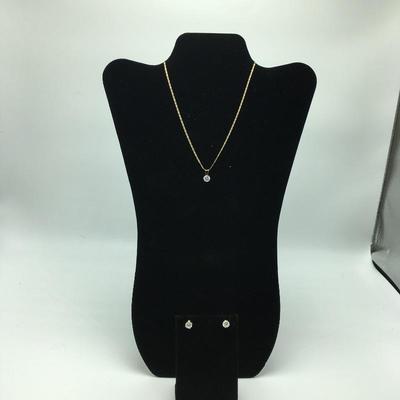 Lot 150 - 14K Gold Necklace with a  Cubic Zirconia Pendant & Earrings 