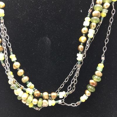 Lot 155 - Bronze Metallic Glass and Sterling Silver Bead Necklace & More