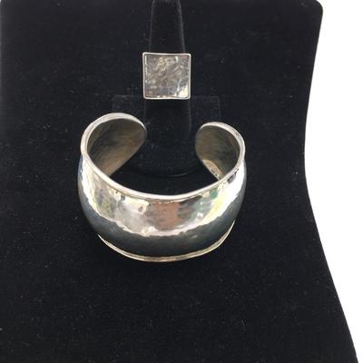 Lot 165 - Sterling Silver Cuff Bracelet & Ring 