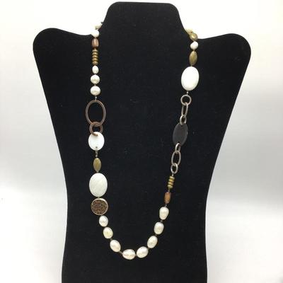Lot 168 - Pearl, Brass & Brown Lip Shell Necklace & More