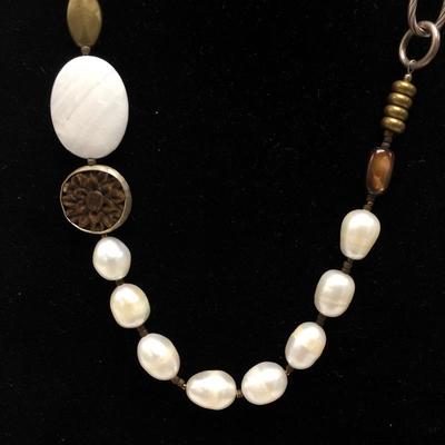 Lot 168 - Pearl, Brass & Brown Lip Shell Necklace & More
