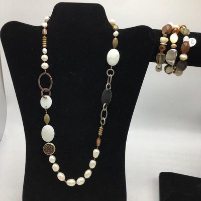 Lot 168 - Pearl, Brass & Brown Lip Shell Necklace & More