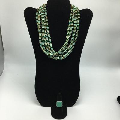 Lot 174 - Howlite Necklace & Turquoise Ring