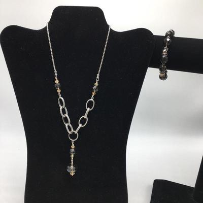 Lot 180 - Smoky Quartz & Sterling Silver Necklace & Bracelet 