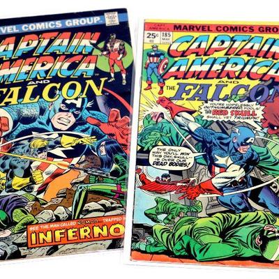 CAPTAIN AMERICA #182 #185 Comic Book Set Falcon Issues 1975 Marvel Comics