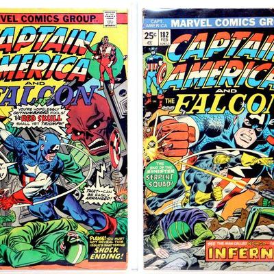 CAPTAIN AMERICA #182 #185 Comic Book Set Falcon Issues 1975 Marvel Comics