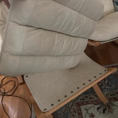 Lot 12 - Pair of Leather MCM Style Chairs & Ottoman 