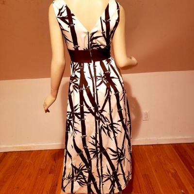 Vtg Ruth Clarage Hand Printed Bamboo 1960 original maxi dress w/ bow 