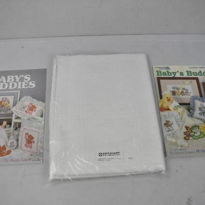 White Cross Stitch Blanket Fabric with Cross Stitch Pattern Booklets - New
