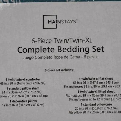 Mainstays Twin/Twin XL Bedding Set, 6 Pieces, White & Teal 