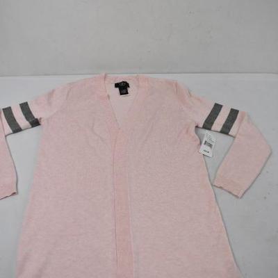 Pink Cardigan with Gray Stripes on Sleeves, Kids Size Large (10/12) - New