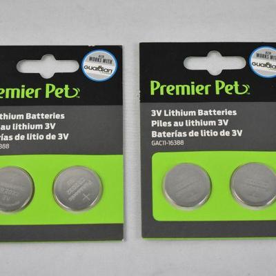 Two 2-Packs Premier Pet 3V Lithium Batteries GAC11-16388 CR2032 - New