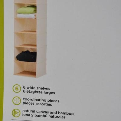 Bamboo Hanging Organizer, 6 Wide Shelves - New, No Packaging