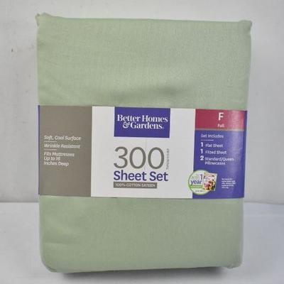 BH&G Full Size Sheet Set, Mint Garden Green, 300 Thread Count - New