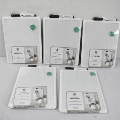 5 Magnetic Dry Erase Boards, 8.5x11, Each Pen, Marker, and Mounting Strips - New