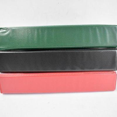 3 Binders, Two-Inch Size with Pocket Dividers: Green, Black, & Red - New