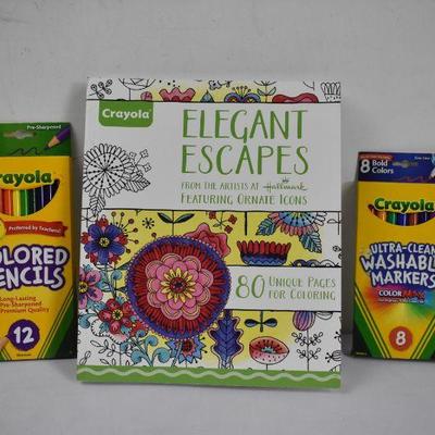 3 Piece Crayola: Coloring Pages Book, Colored Pencils, & Washable Markers - New