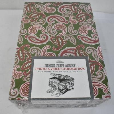 Photo & Video Storage Box, Green with Red Paisleys - New