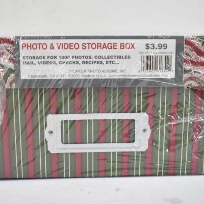 Photo & Video Storage Box, Green with Red Paisleys - New