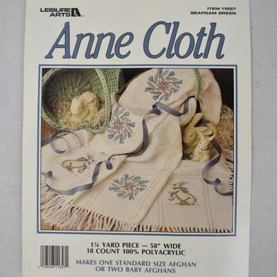 Sage Green Anne Cloth Cross Stitch Afghan Fabric w/ Instructional Patterns - New